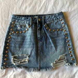 Denim Silver Studded Skirt